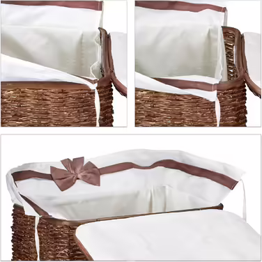 Relaxdays 2er Set Buri Wäschetruhe 67L, stapelbar, mit Wäschesack, atmungsaktiv, rotbraun, 56,5x46,5x33,5 cm