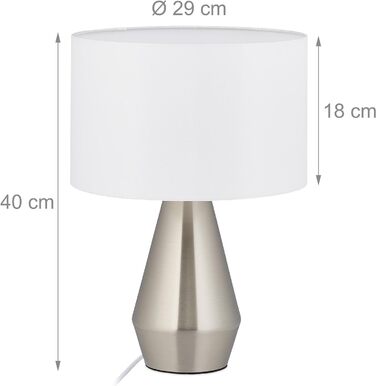 Relaxdays Tischlampe Touch dimmbar, moderne Nachttischlampe, HxD: 40 x 29 cm, E27, Tischleuchte mit Schirm, (Silber/Weiß)