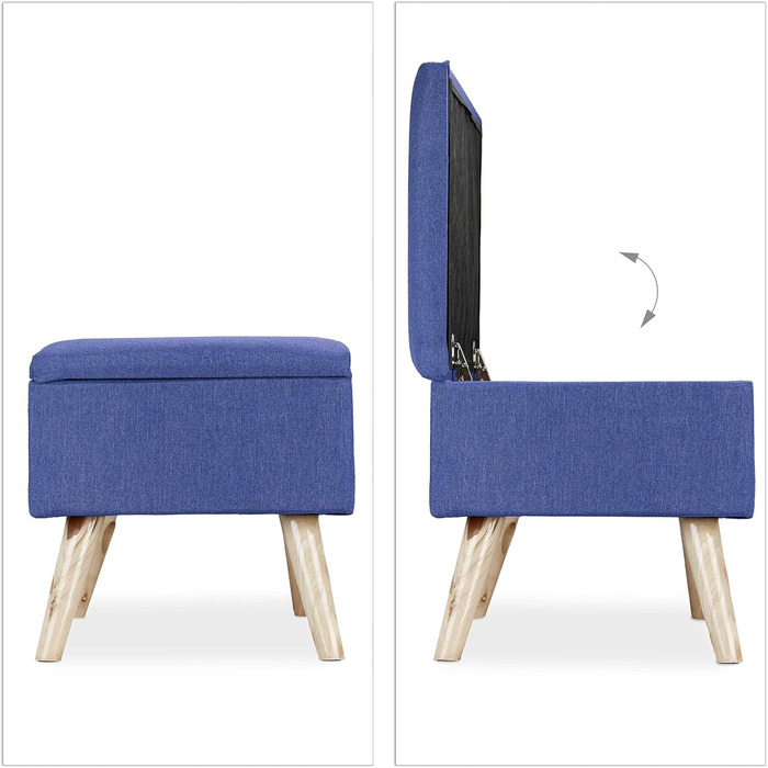 Relaxdays Sitzbank mit Stauraum, gepolstert, Holzbeine, Stoffbezug, 39,5x79,5x39,5 cm, Polyester, Blau