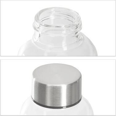 Relaxdays Trinkflasche, 2er Set, 500 ml, auslaufsicher, Glasflasche mit Hülle, HxD: ca. 23,5x6,5 cm, transparent/schwarz