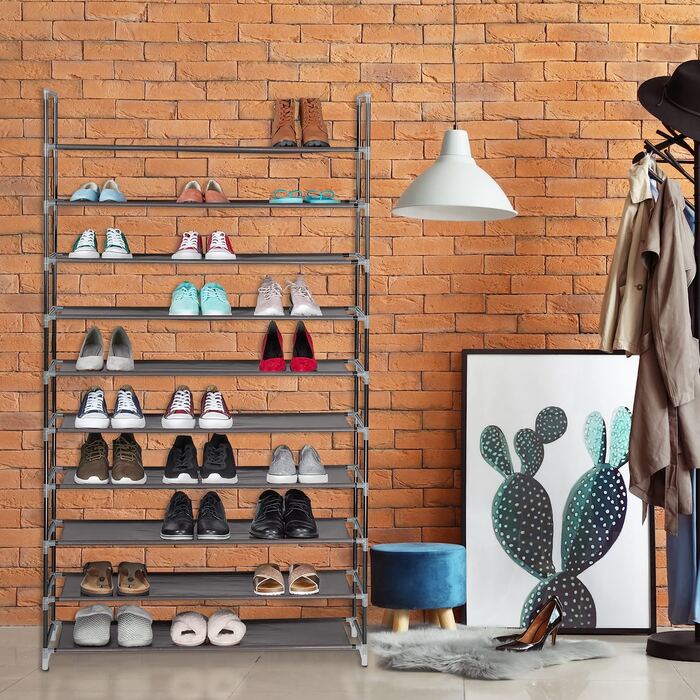 Relaxdays XXL Schuhregal Stecksystem, 10 Ebenen, für 50 Paar Schuhe, Stoff Schuhständer HBT 176,5x99x29,5 cm, (Weiß)