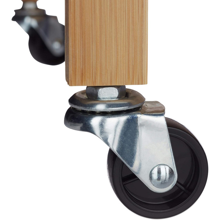 Relaxdays Servierwagen Bambus, 3 Ablagen, 360° Rollen, Edelstahl-Stangen, HBT: 76,5x46x38 cm