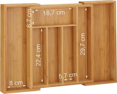 Relaxdays Besteckkasten Bambus, ausziehbarer Besteckeinsatz als Küchenorganizer, Schubladeneinsatz 33,5x29-48x5 cm, natur