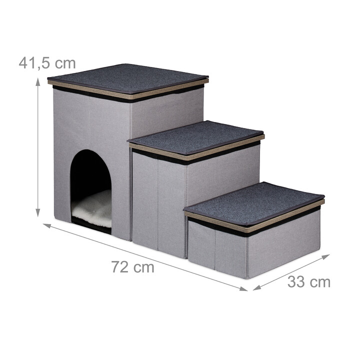 Relaxdays Hundetreppe 3 Stufen mit Höhle