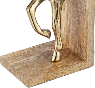 Relaxdays Buchstützen 2er Set, dekorativ, Pferde Figuren, f. Bücherregal, edles Design, HxBxT: 26,5x9x13 cm, Natur/Gold