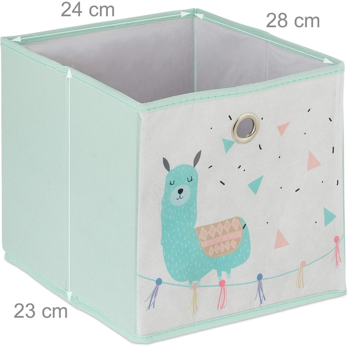 Relaxdays Kinderregal mit 4 Boxen, Lama-Design, HBT 62x53x30 cm, bunt, für Jungen & Mädchen, Spielzeug