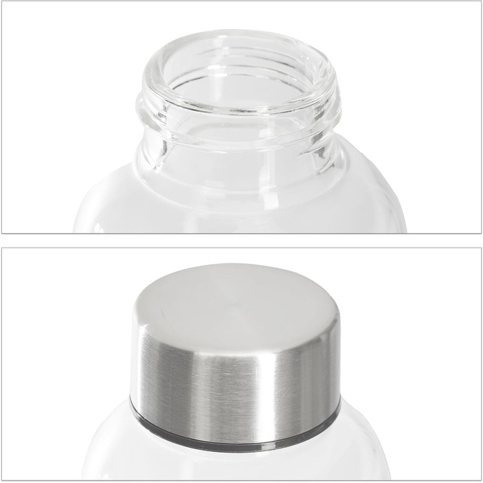 Relaxdays Trinkflasche, 2er Set, 500 ml, auslaufsicher, Glasflasche mit Hülle, HxD: ca. 23,5x6,5 cm, transparent/schwarz