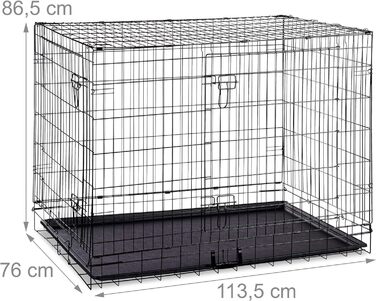 Relaxdays Hundekäfig, Faltbare Hundetransportbox, Welpenkäfig, 2 Türen, Bodenschale, Drahtkäfig Metall, XXXL, Schwarz Schwarz XXXL