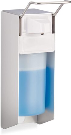 Relaxdays Eurospender 500 ml, Seifenspender Wandmontage, Desinfektionsmittelspender, Bügel-Mechanik, weiß