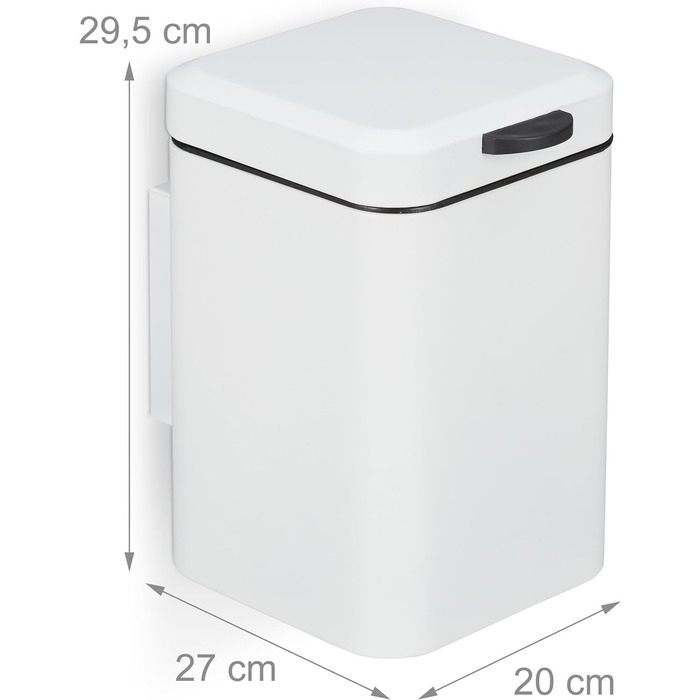 Relaxdays Kosmetikeimer Wandmontage, 6 Liter, Absenkautomatik, Inneneimer, Metall, eckiger Badezimmer Mülleimer, weiß