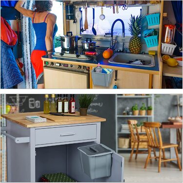 Relaxdays Biomülleimer Küche, 5 l, Kleiner Mülleimer mit Deckel, zum Einhängen, Kunststoff, Abfalleimer Biomüll, grau