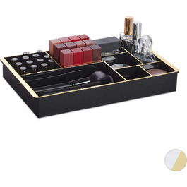 Relaxdays Schubladen Organizer, für Kosmetik, Ordnungssystem, Kunststoff, 8 Fächer, HBT: 5 x 35 x 22 cm, schwarz/gold, 1 Stück