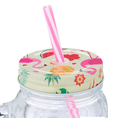 Relaxdays 8er Set Trinkgläser mit Deckel Flamingo