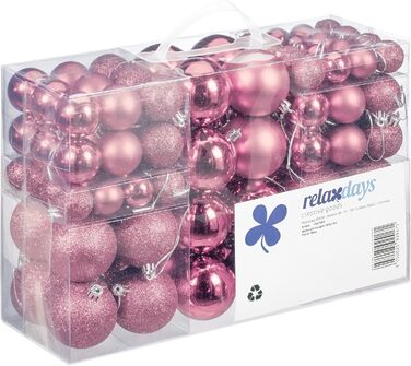 Relaxdays Weihnachtskugeln 100er Set, Deko matt/glänzend/glitzernd, ∅ 3/4/6 cm, rosa