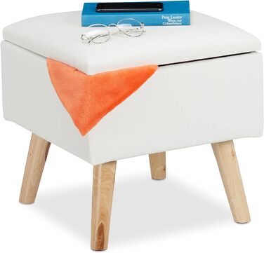 Relaxdays Sitzhocker mit Stauraum, Kunstleder, 40x40x40 cm, gepolstert, weiß