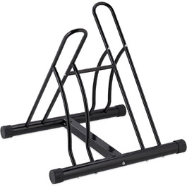 Relaxdays Fahrradständer Boden, für 2, 60 mm Reifenbreite, Metall, Garage, Fahrrad-Abstellständer, schwarz