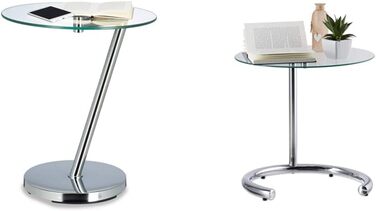 Relaxdays Glas u. Chrom, runder Beistelltisch f. Kaffee Tee, Ablage f. Garten HxBxT: 52 x 45 x 45 cm, silber Kaffeetisch Edge, Metall, 45 x 45 x 52 cm  (Bundle mit Kaffeetisch 46 cm Ø)