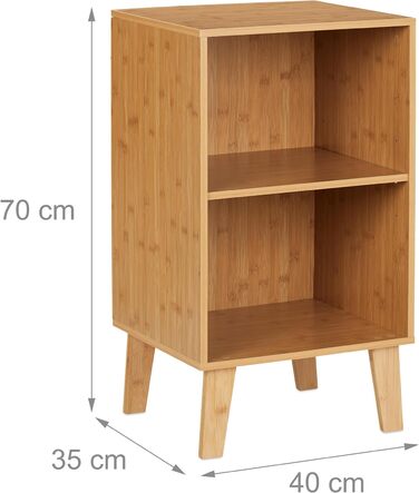 Relaxdays Bücherregal, 2 Fächer, offener Schrank HBT 70 x 40 x 35 cm, höhenverstellbarer Einlegeboden, Standregal, Natur, Bambus, Faserplatte
