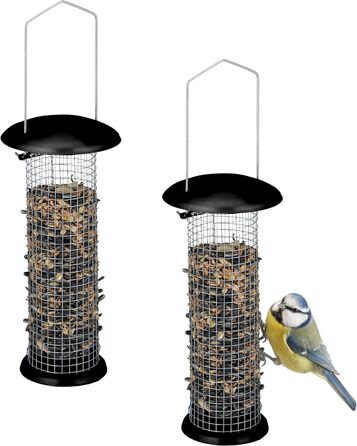 Relaxdays Vogelfutterstation, 2er Set, HxD: 33 x 10 cm, Metall, schwarz/Silber