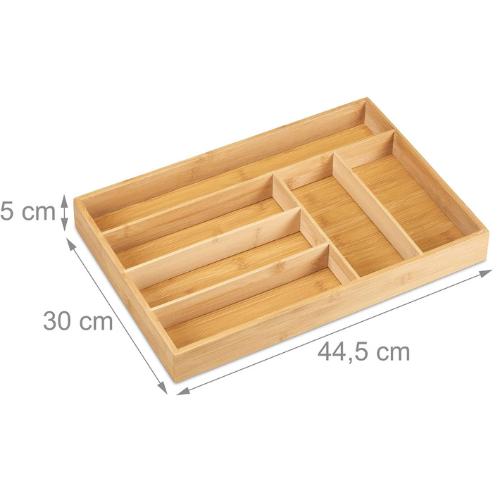 Relaxdays Besteckkasten, 6 Fächer, Bambus, Schubladenkasten klein, HBT: 5x44,5x30 cm