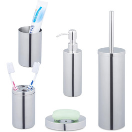 Relaxdays 5-tlg. Badezimmer Set, Edelstahl poliert, moderne Badaccessoires, Silber