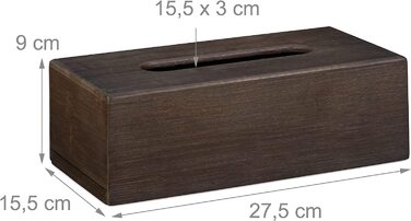 Relaxdays 2 x Kosmetiktuchbox nachfüllbar, Taschen- & Kosmetiktücher, Bambus Tücherbox, HBT: 9 x 27,5 x 15,5 cm, Dunkelbraun