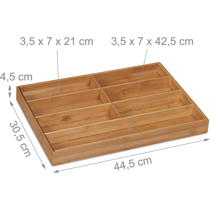 Relaxdays Besteckkasten, 7 Fächer, Bambus, Schubladenkasten, HBT: 4,5x30,5x44,5 cm, Natur