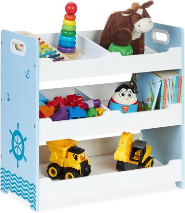 Relaxdays Kinderregal, HBT: 60 x 62,5 x 30 cm, 5 Fächer, MDF, Aufbewahrungsregal Kinderzimmer, Spielzeugregal, weiß/blau, L, Large