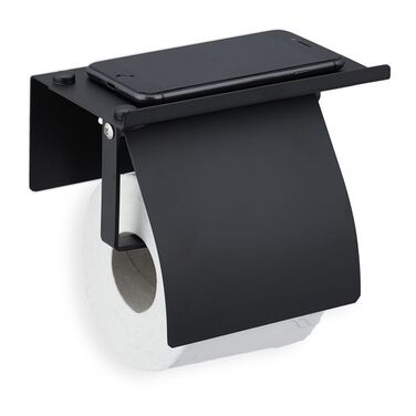Relaxdays Toilettenpapierhalter mit Ablage schwarz