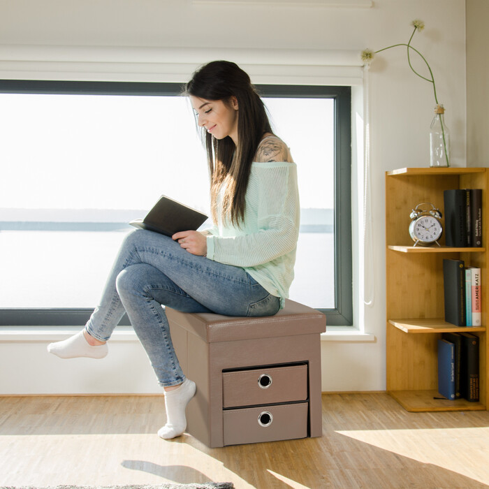 Relaxdays Sitzhocker mit Stauraum Taupe