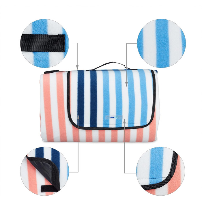 Relaxdays Picknickdecke, XXL, 200 x 300 cm, weiche Fleecedecke, wasserdicht und wärmeisolierend, Strandunterlage, bunt, 80% Polyester 10% Aluminium 10% Schaumstoff 200 x 300 cm Bunt