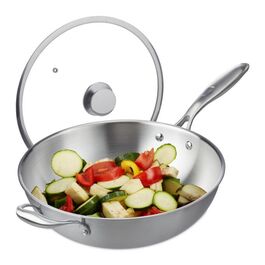 Relaxdays Edelstahl Wok mit Glasdeckel