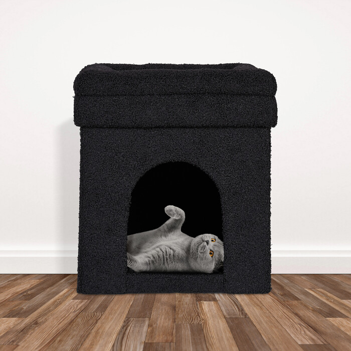 Relaxdays Schwarze Katzenhöhle mit Sitzauflage