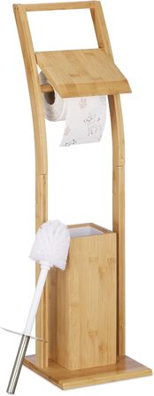Relaxdays WC Garnitur, Bambus, Edelstahl, Klopapierständer mit Toilettenbürste, freistehend, HBT: 74 x 20 x 20 cm, Natur