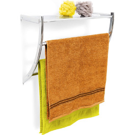 Relaxdays Wandhandtuchhalter, Chrom, 43x56x23 cm, 3 Stangen, Ablage, verchromter Stahl, silber