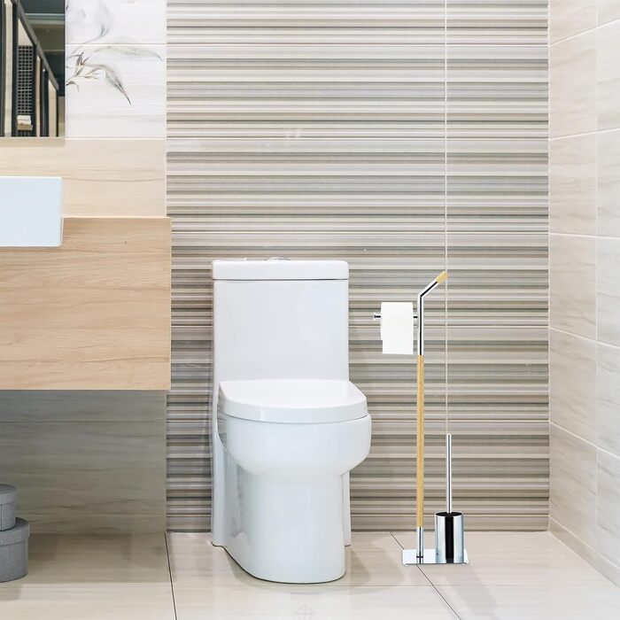 Relaxdays, Toilettenbürste u. Bürstenhalter, Silber-Natur WC Garnitur mit Toilettenpapierhalter, HxBxT 90 x 24 x 20 cm