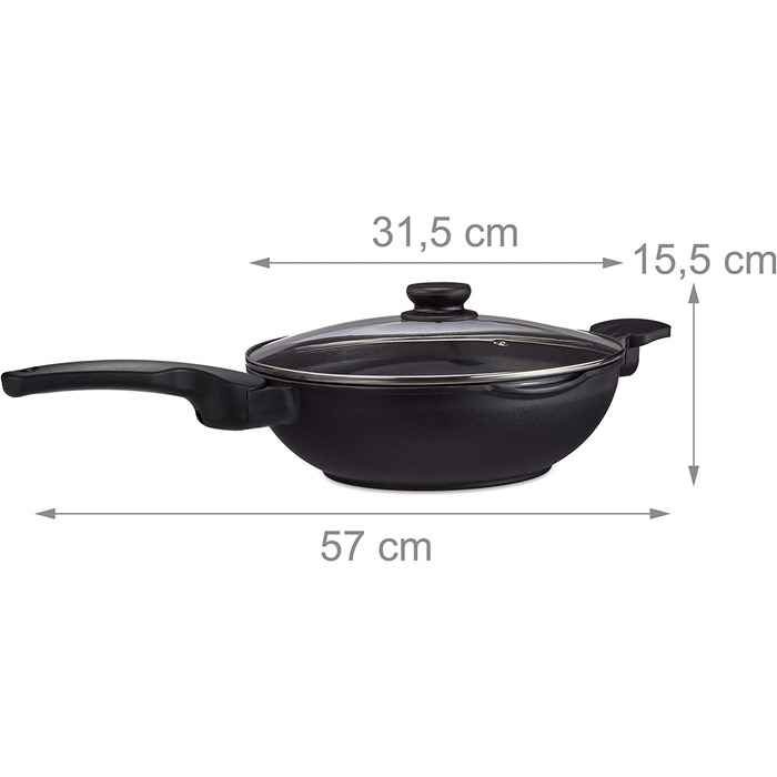 Relaxdays pfanne mit Glasdeckel 30 cm,  mit Antihaftbeschichtung für Gas-, Elektroherd, Griff, 4 Liter, schwarz (Wok Induktion)