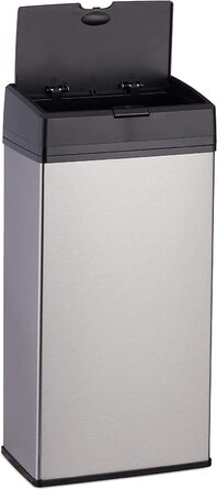 Relaxdays Kosmetikeimer Edelstahl, Mülleimer für Küche & Bad, leichtgängige Push-Funktion, Badmülleimer, 6 Liter, silber