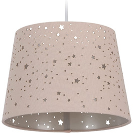 Relaxdays Kinderzimmerlampe Sterne, hängende Schirmlampe für Mädchen, Sternenhimmel Motiv, E27, runder Stoffschirm, rosa, 122