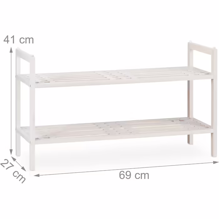 Relaxdays Schuhregal stapelbar, Schuhablage mit 2 Etagen, Walnuss, Landhaus, bis zu 6 Paar Schuhe, HBT 41x69x27 cm, weiß 1 Stück