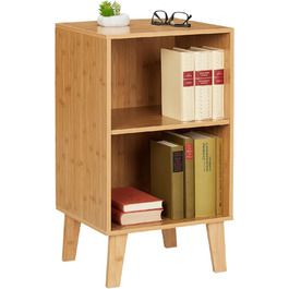 Relaxdays Bücherregal, 2 Fächer, offener Schrank HBT 70 x 40 x 35 cm, höhenverstellbarer Einlegeboden, Standregal, Natur, Bambus, Faserplatte