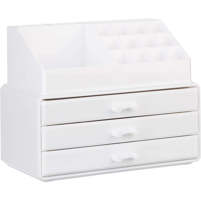 Relaxdays Make Up Organizer klein, 2-teilige Schminkaufbewahrung mit Schubladen, stapelbares Kosmetikregal,  1 Stück (Weiß)