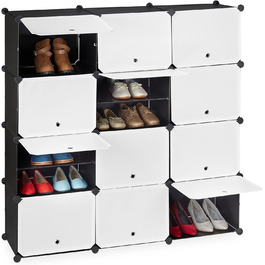 Relaxdays Schuhschrank, 24 Fächer, modular, Kunststoff & Metall, 125x125x32 cm, schwarz-weiß