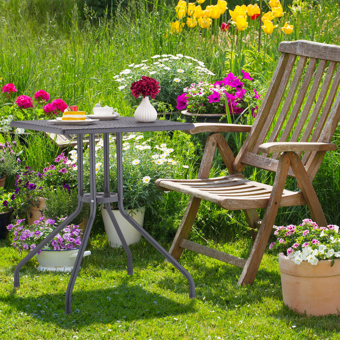 Relaxdays Gartentisch in grauer Rattan-Optik