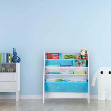 Relaxdays Kinder Bücherregal, 4 Hängefacher, Lagerfeuer Kindermotiv, Bücheraufbewahrung, HBT: 71x62x29 cm, mehrfarbig