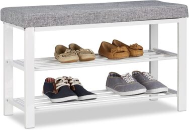 Relaxdays Schuhbank, Sitzpolster, offen, 2 Ebenen, Metall, HBT: 50x81x32cm, grau