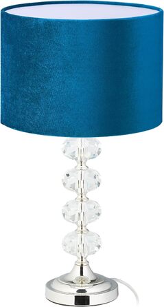 Relaxdays Tischlampe, Samt und Kristall, HxD: 47 x 26 cm, E14-Fassung, Nachttischlampe, indirekte Beleuchtung, blau