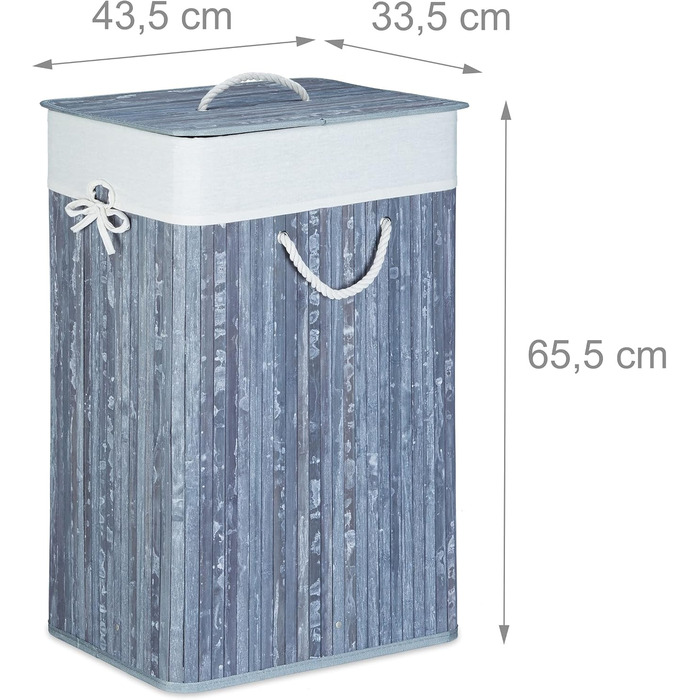 Wäschekorb Bambus, mit Deckel, XL, 83 L, faltbar, 65,5x43,5x33,5 cm, blau (Grau, Creme, 2)