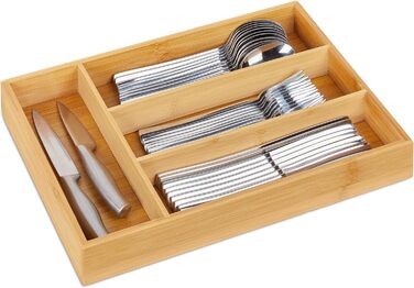 Relaxdays Besteckkasten, 4 Fächer, Bambus, Schubladenkasten klein