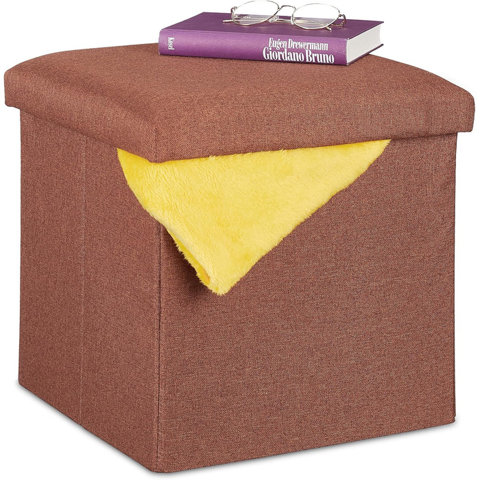 Relaxdays Sitzhocker, faltbar, gepolstert, eckig, Stoff, 37x37,5x37,5 cm, 1 Stk (Braun)
